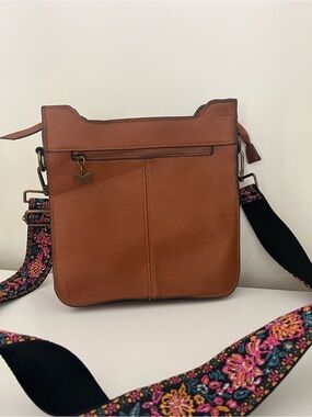 Tan Crossbody Bag with Floral Adjustable Strap